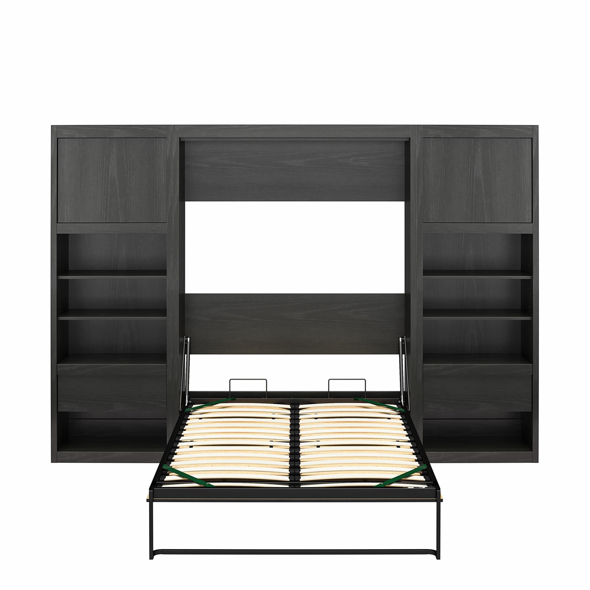 Signature Sleep Paramount Murphy Bed with Nightstand Cabinets - Black Oak - Full