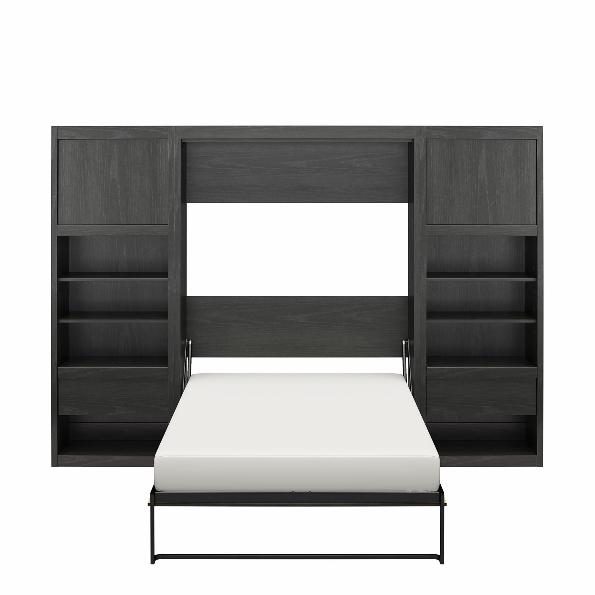 Signature Sleep Paramount Murphy Bed with Nightstand Cabinets - Black Oak - Full