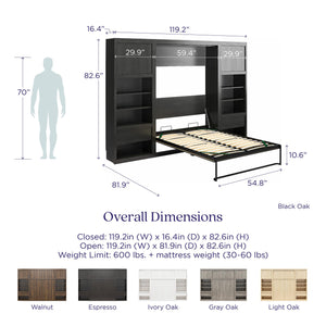 Signature Sleep Paramount Murphy Bed with Nightstand Cabinets - Black Oak - Full