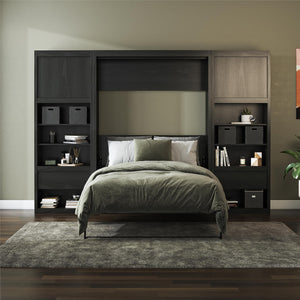 Signature Sleep Paramount Murphy Bed with Nightstand Cabinets - Black Oak - Full
