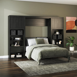 Signature Sleep Paramount Murphy Bed with Nightstand Cabinets - Black Oak - Full