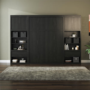 Signature Sleep Paramount Murphy Bed with Nightstand Cabinets - Black Oak - Full