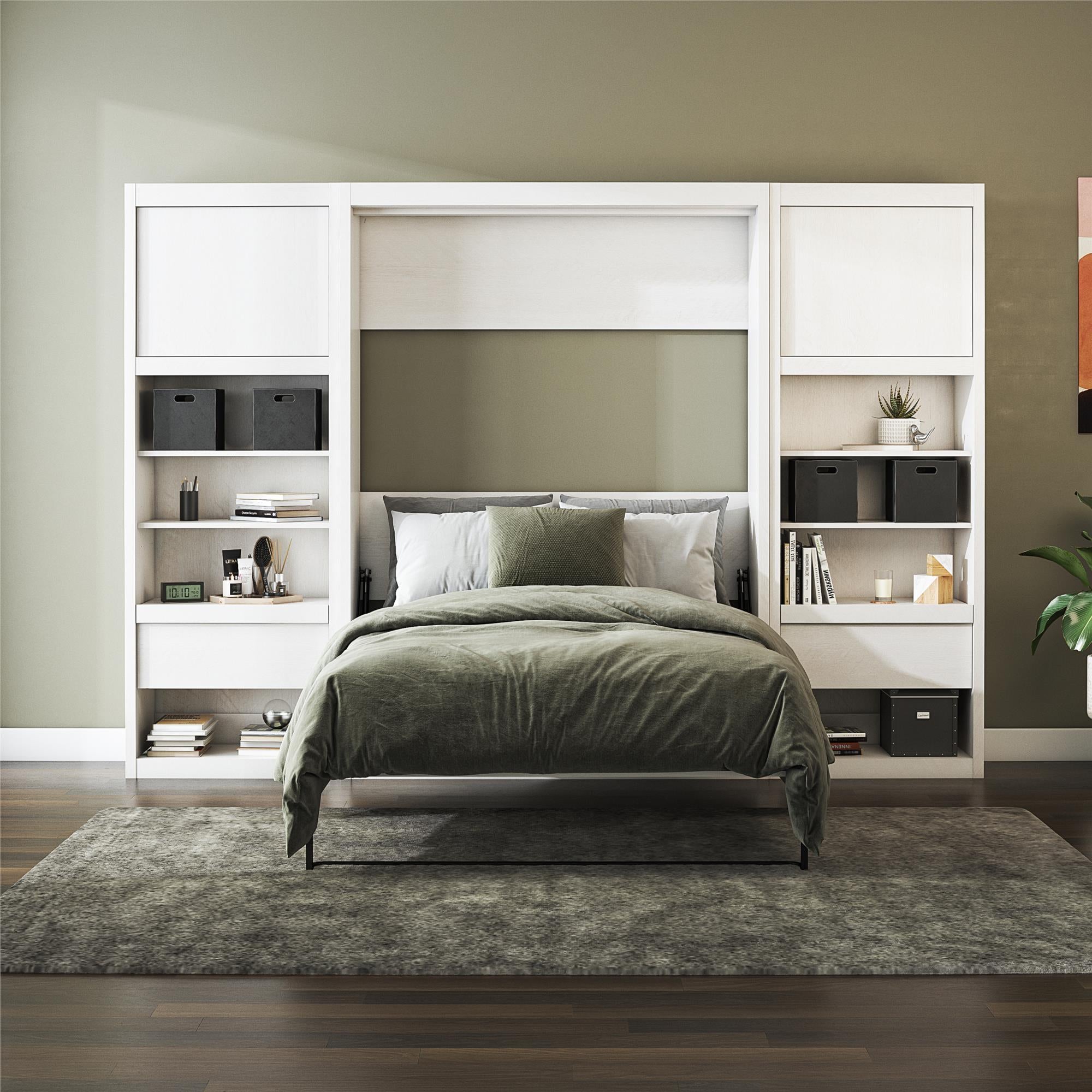Signature Sleep Paramount Murphy Bed with Nightstand Cabinets - Ivory Oak - Full