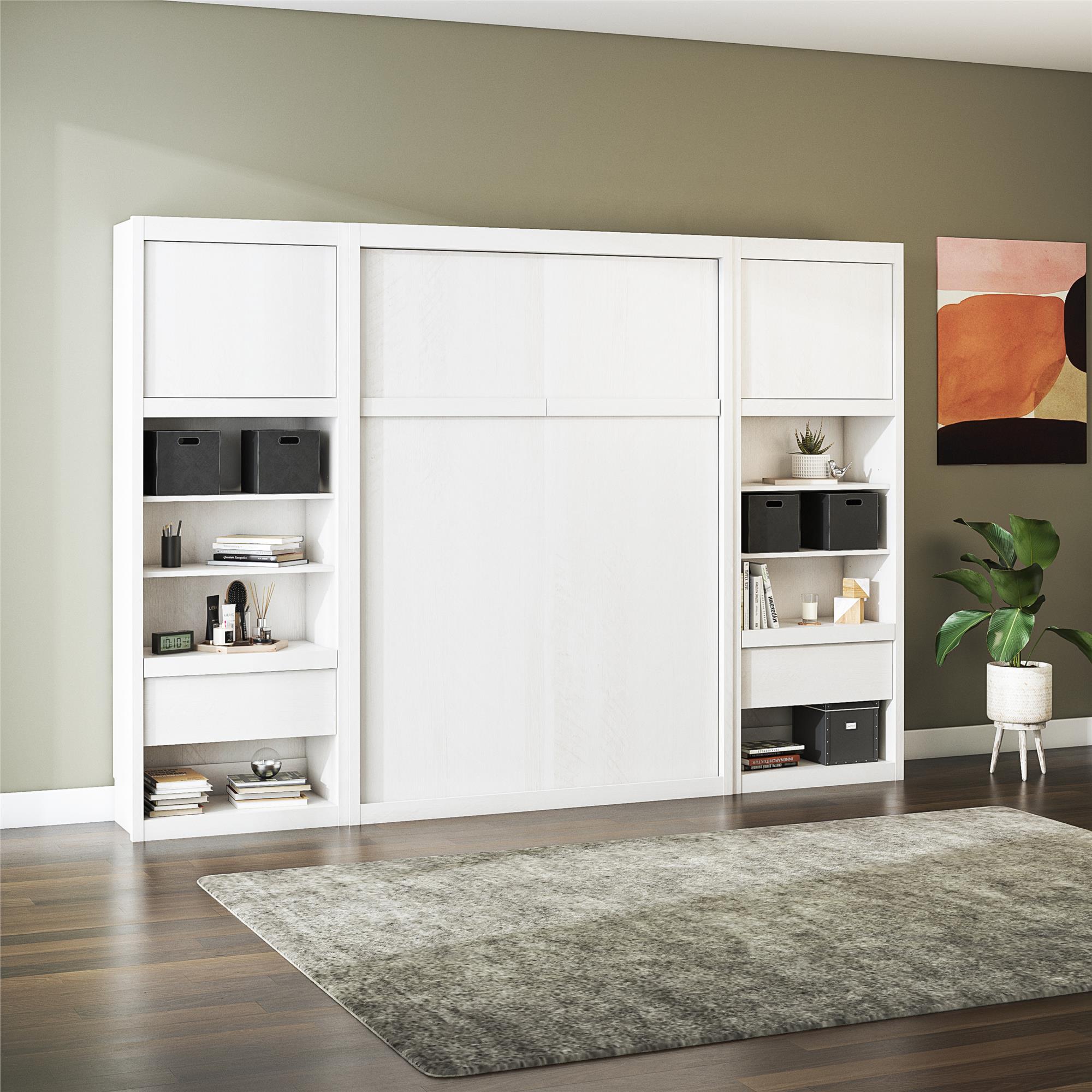 Signature Sleep Paramount Murphy Bed with Nightstand Cabinets - Ivory Oak - Full