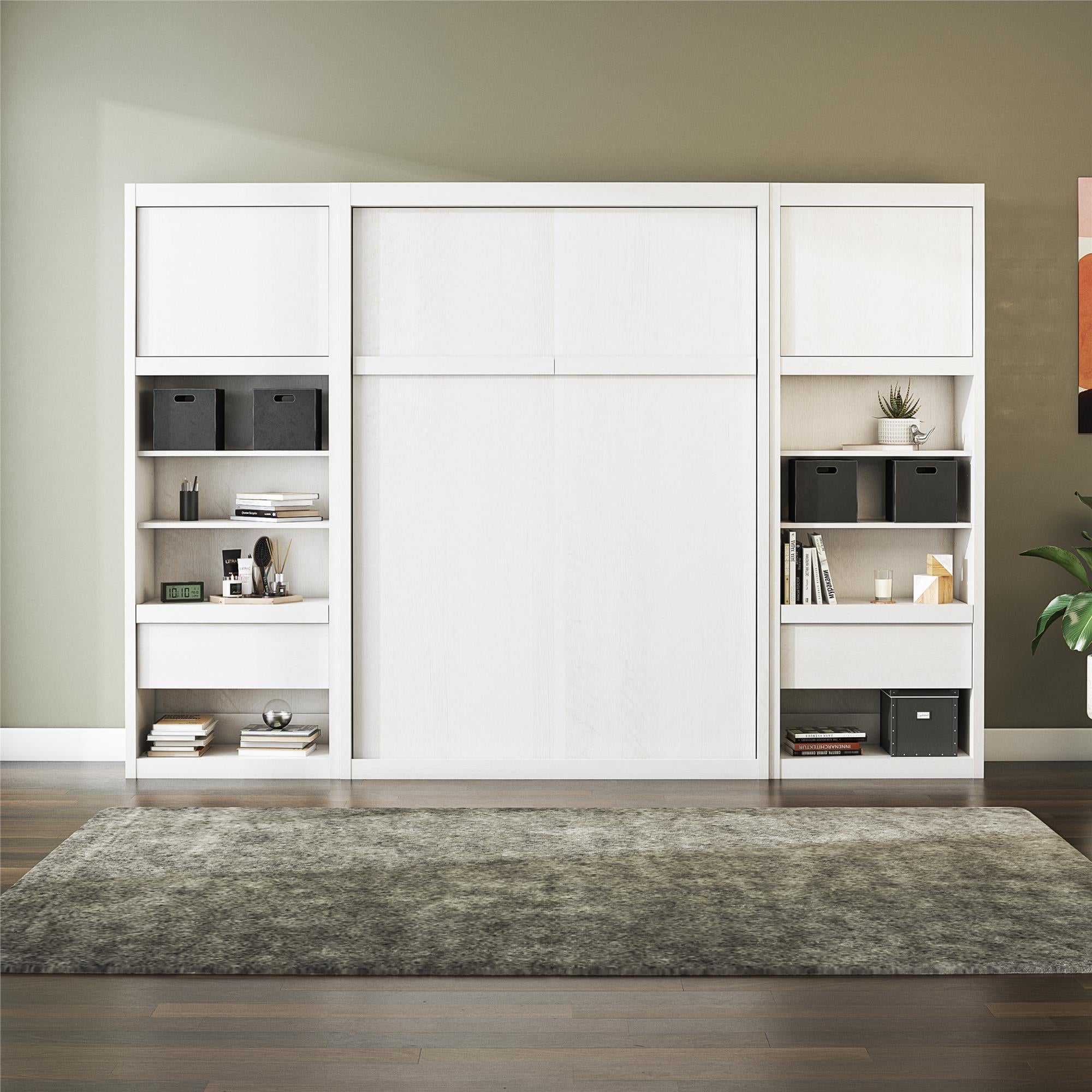 Signature Sleep Paramount Murphy Bed with Nightstand Cabinets - Ivory Oak - Full