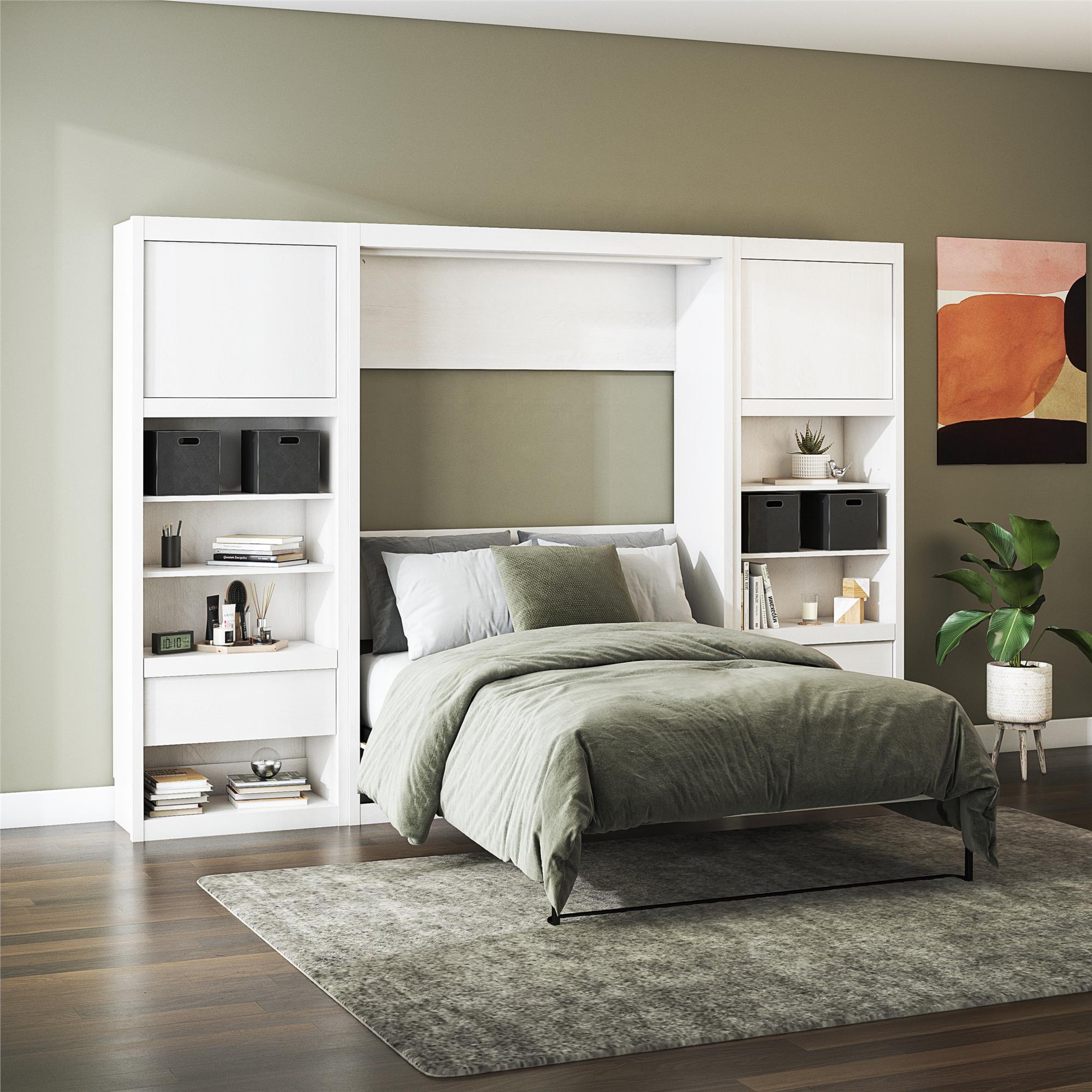 Signature Sleep Paramount Murphy Bed with Nightstand Cabinets - Ivory Oak - Full