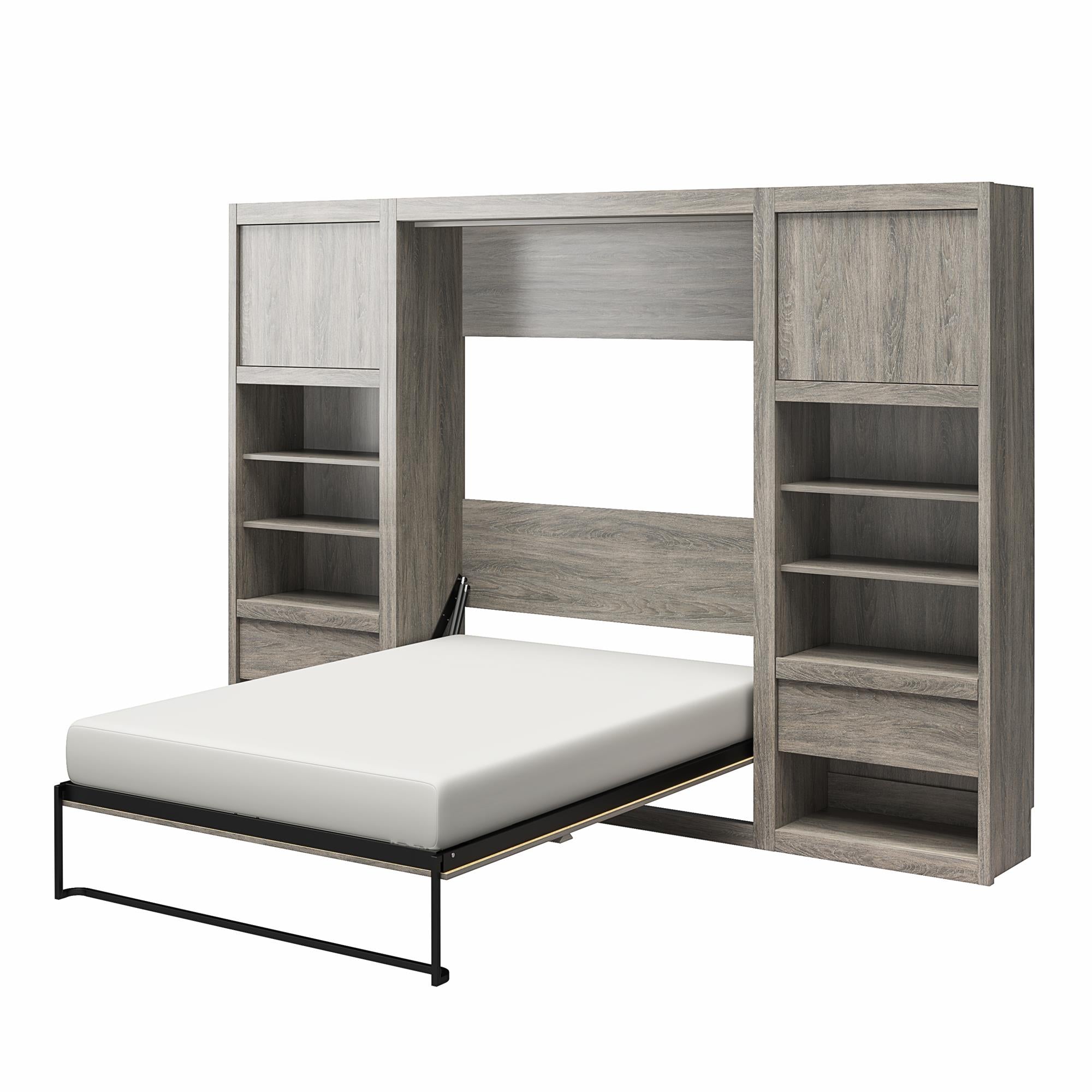 Signature Sleep Paramount Murphy Bed with Nightstand Cabinets - Gray Oak - Full