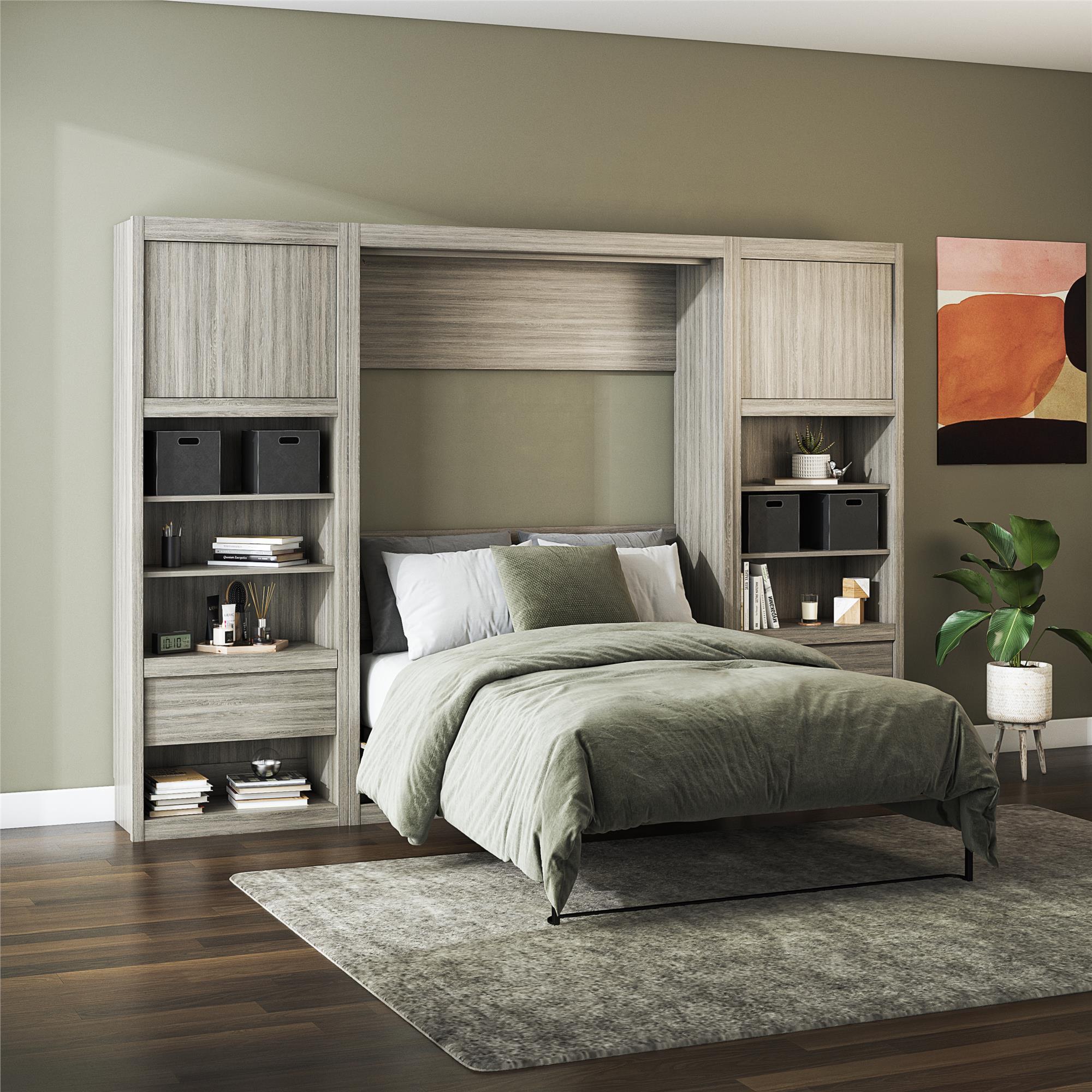 Signature Sleep Paramount Murphy Bed with Nightstand Cabinets - Gray Oak - Full