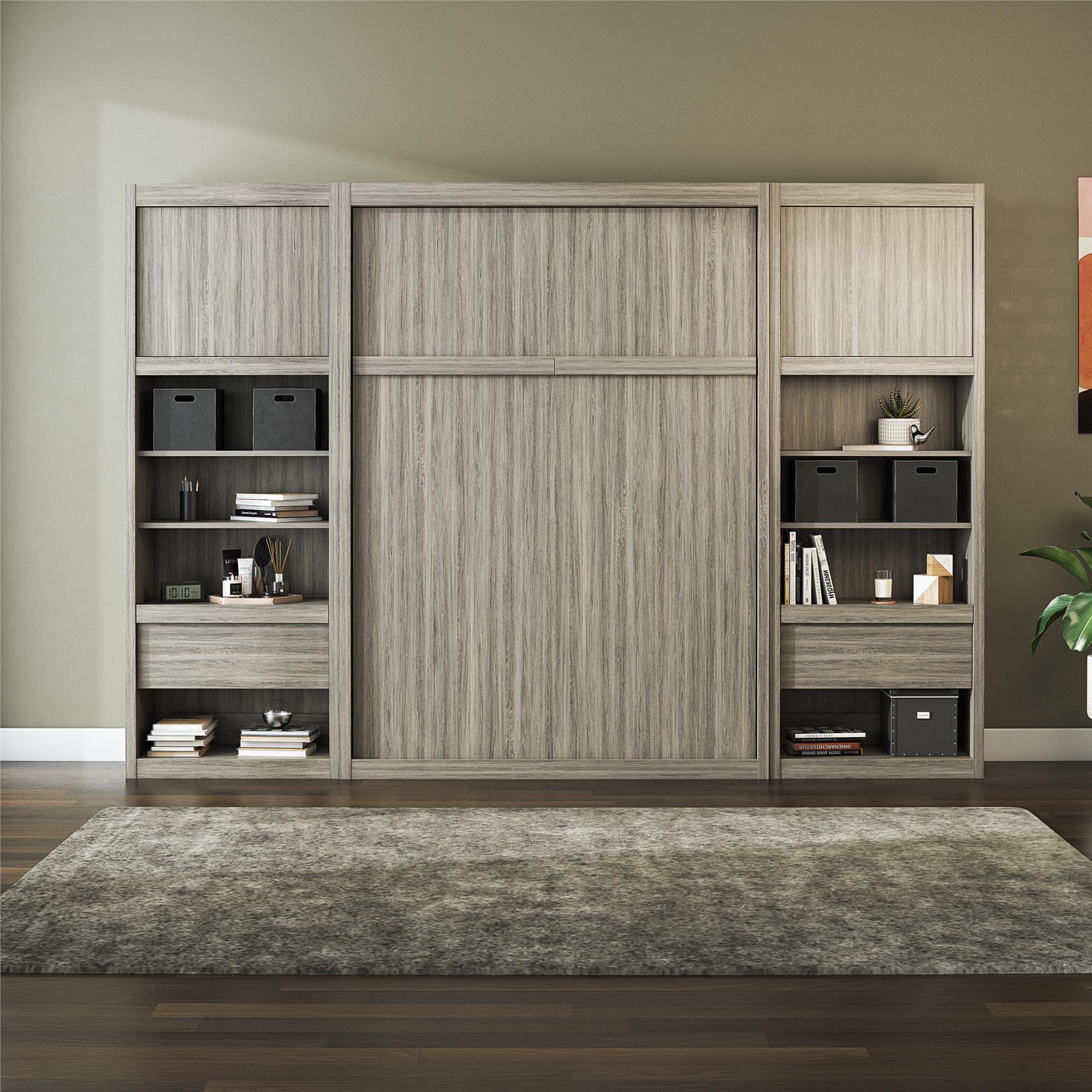 Signature Sleep Paramount Murphy Bed with Nightstand Cabinets - Gray Oak - Full