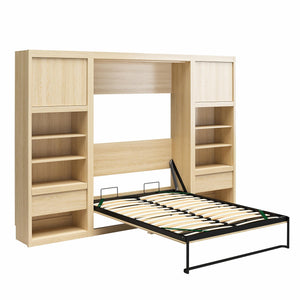 Signature Sleep Paramount Murphy Bed with Nightstand Cabinets - Monterey Oak - Full