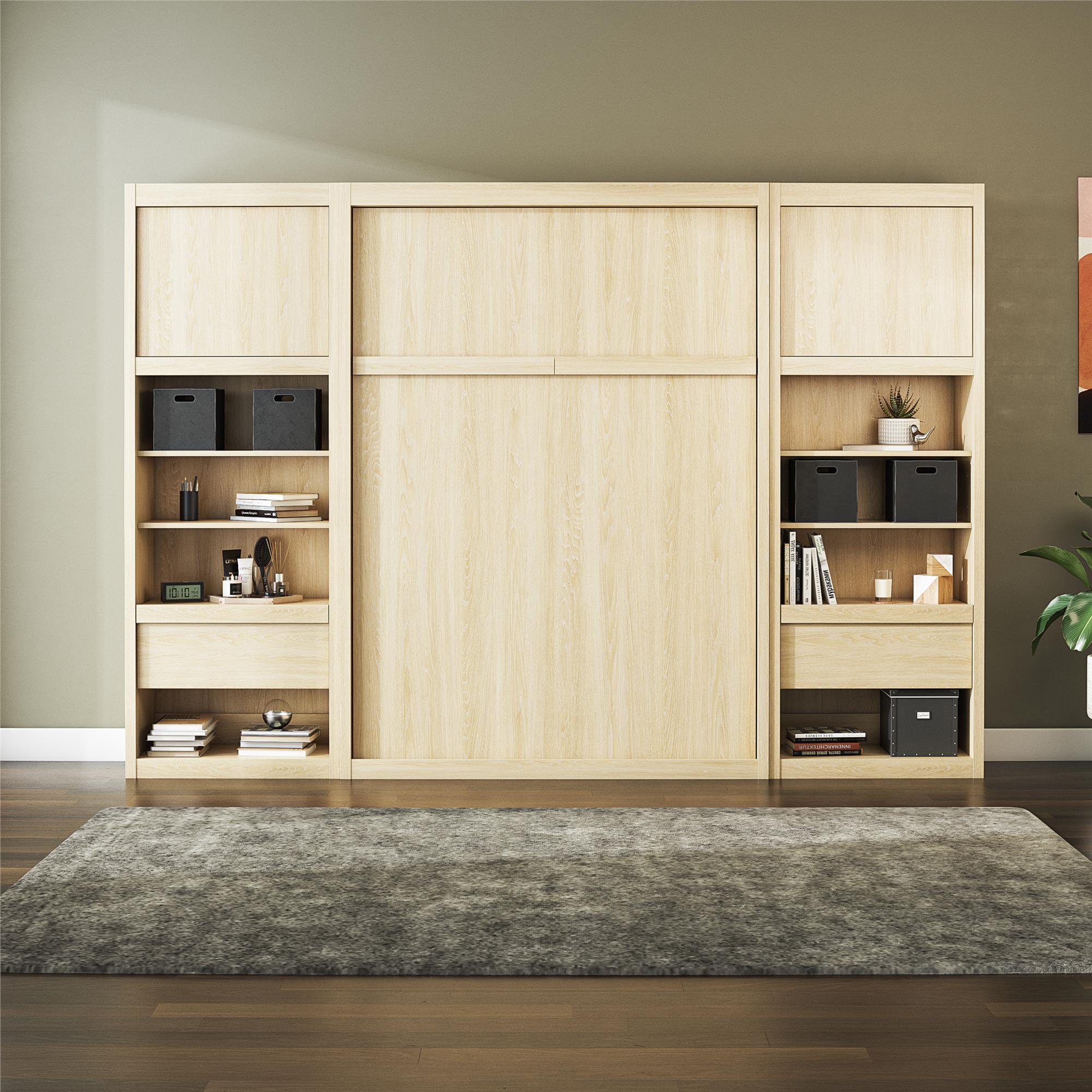 Signature Sleep Paramount Murphy Bed with Nightstand Cabinets - Monterey Oak - Full
