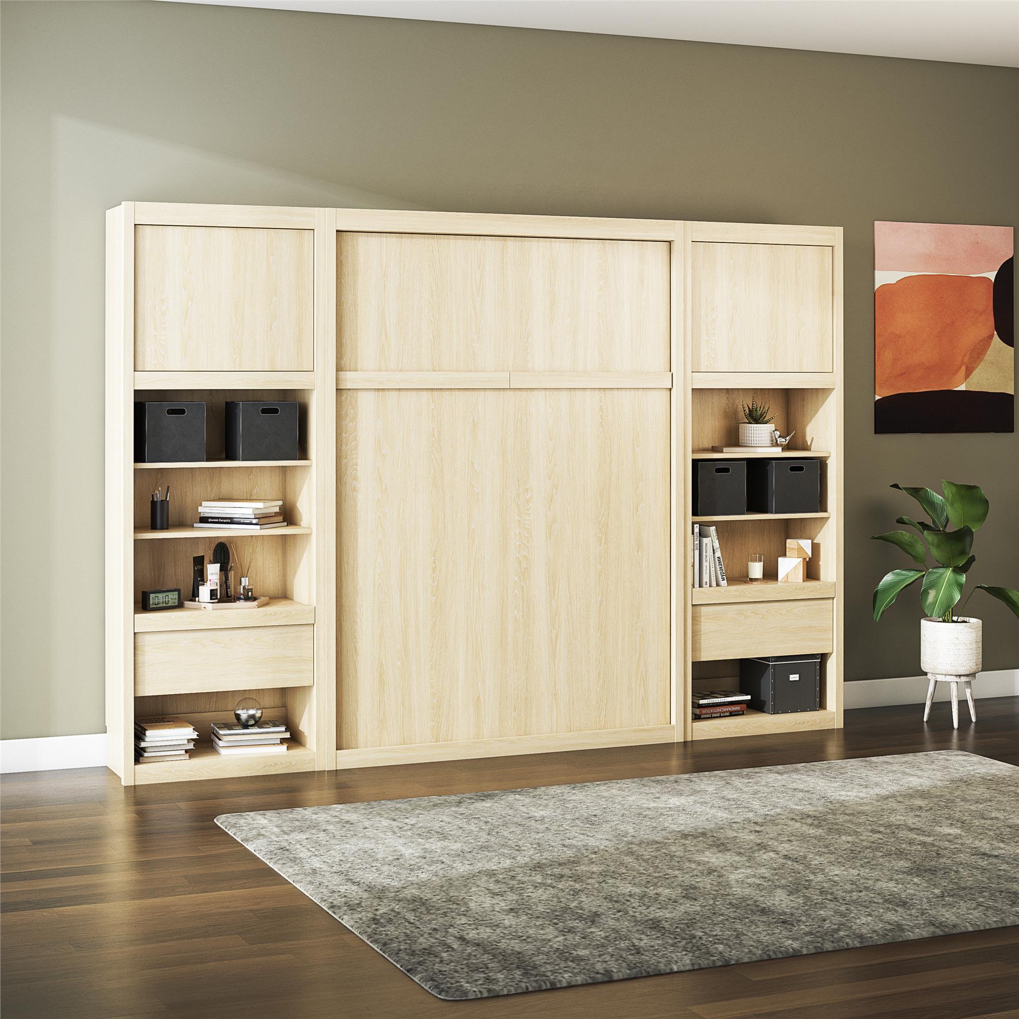Signature Sleep Paramount Murphy Bed with Nightstand Cabinets - Monterey Oak - Full