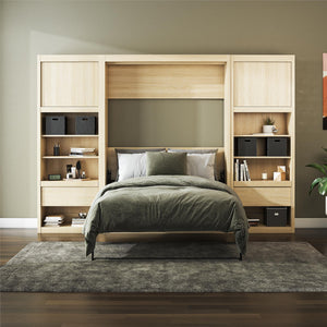 Signature Sleep Paramount Murphy Bed with Nightstand Cabinets - Monterey Oak - Full