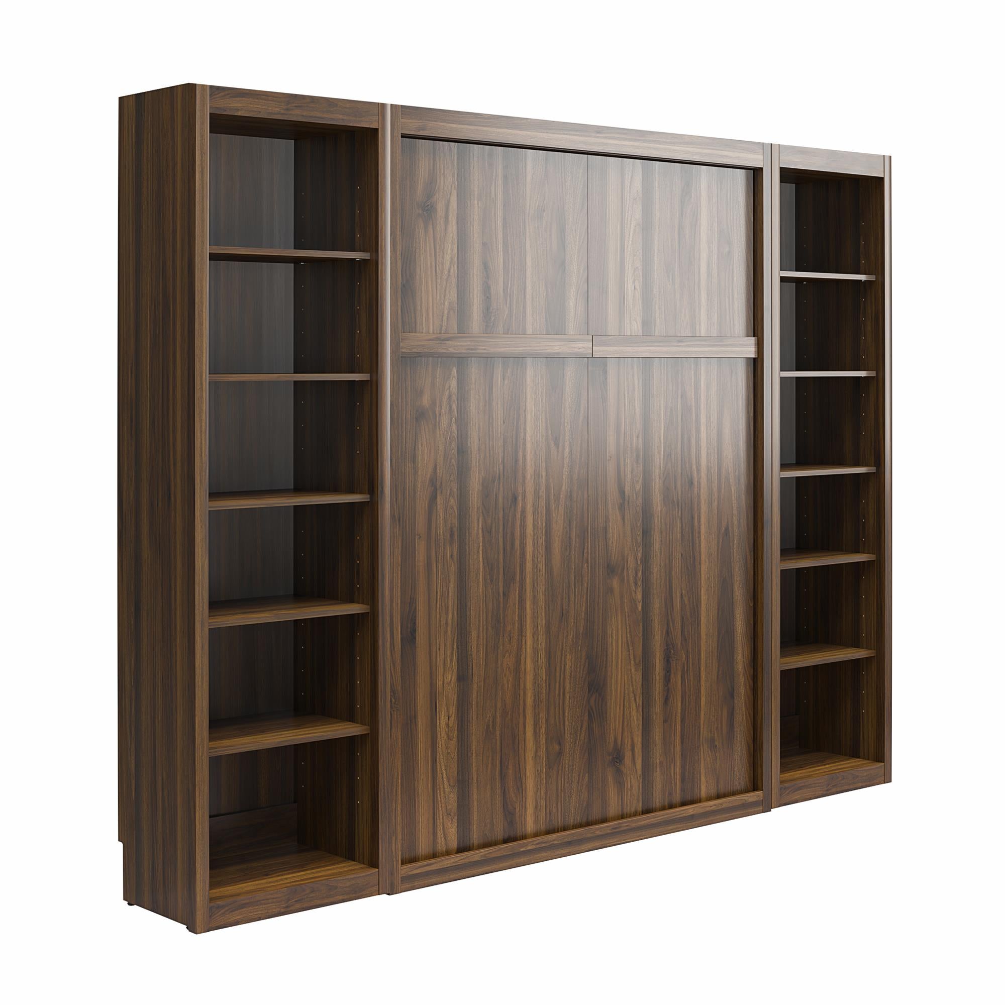 Signature Sleep Paramount Murphy Bed with Bookcase Cabinets - Columbia Walnut - Full
