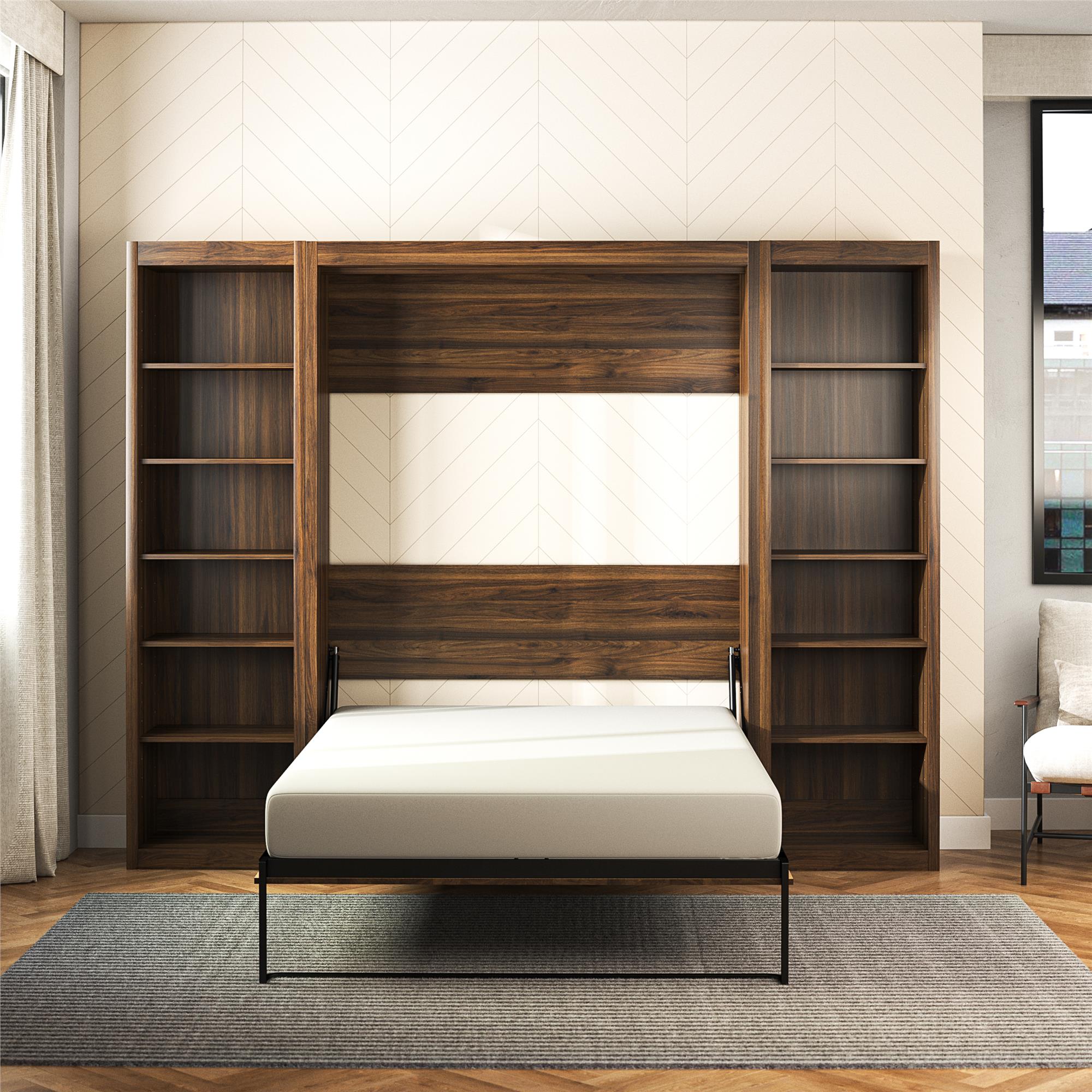 Signature Sleep Paramount Murphy Bed with Bookcase Cabinets - Columbia Walnut - Full