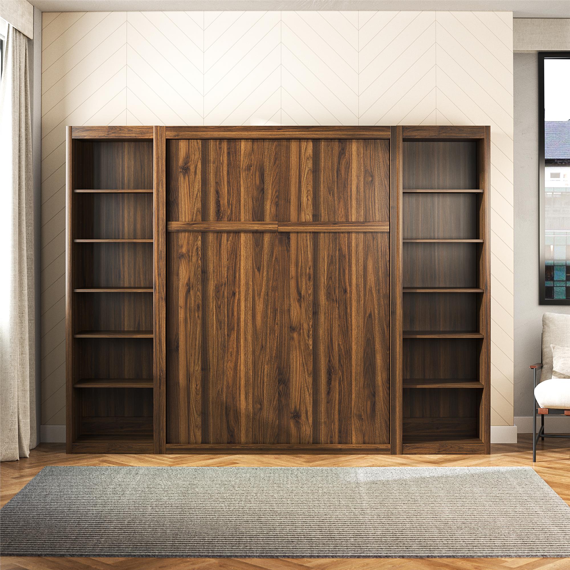 Signature Sleep Paramount Murphy Bed with Bookcase Cabinets - Columbia Walnut - Full