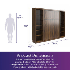 Signature Sleep Paramount Murphy Bed with Bookcase Cabinets - Columbia Walnut - Full