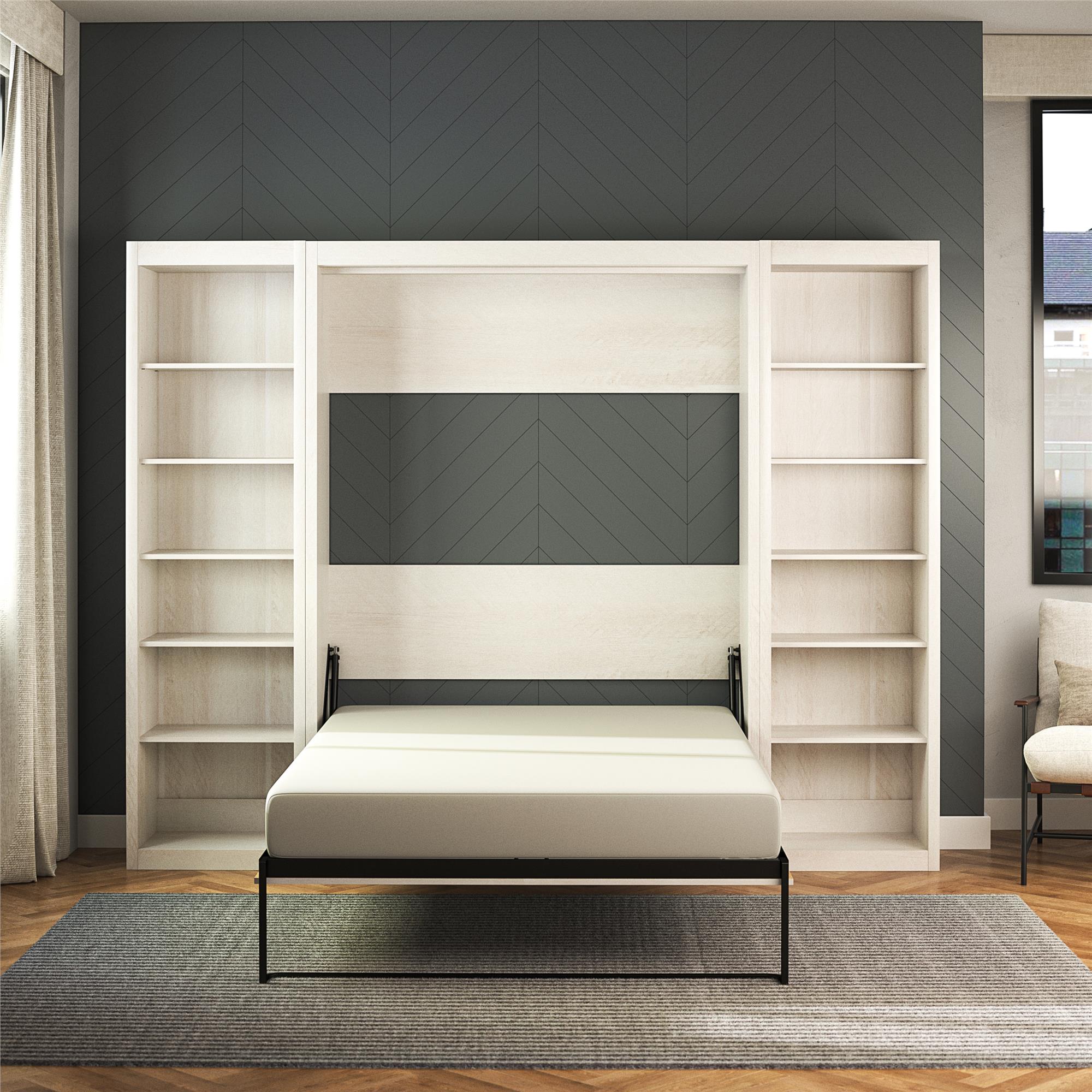 Signature Sleep Paramount Murphy Bed with Bookcase Cabinets - Ivory Oak - Full