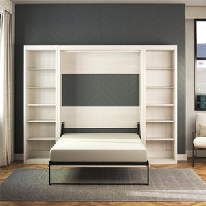 Signature Sleep Paramount Murphy Bed with Bookcase Cabinets - Ivory Oak - Full