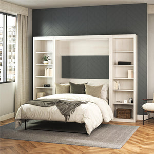 Signature Sleep Paramount Murphy Bed with Bookcase Cabinets - Ivory Oak - Full