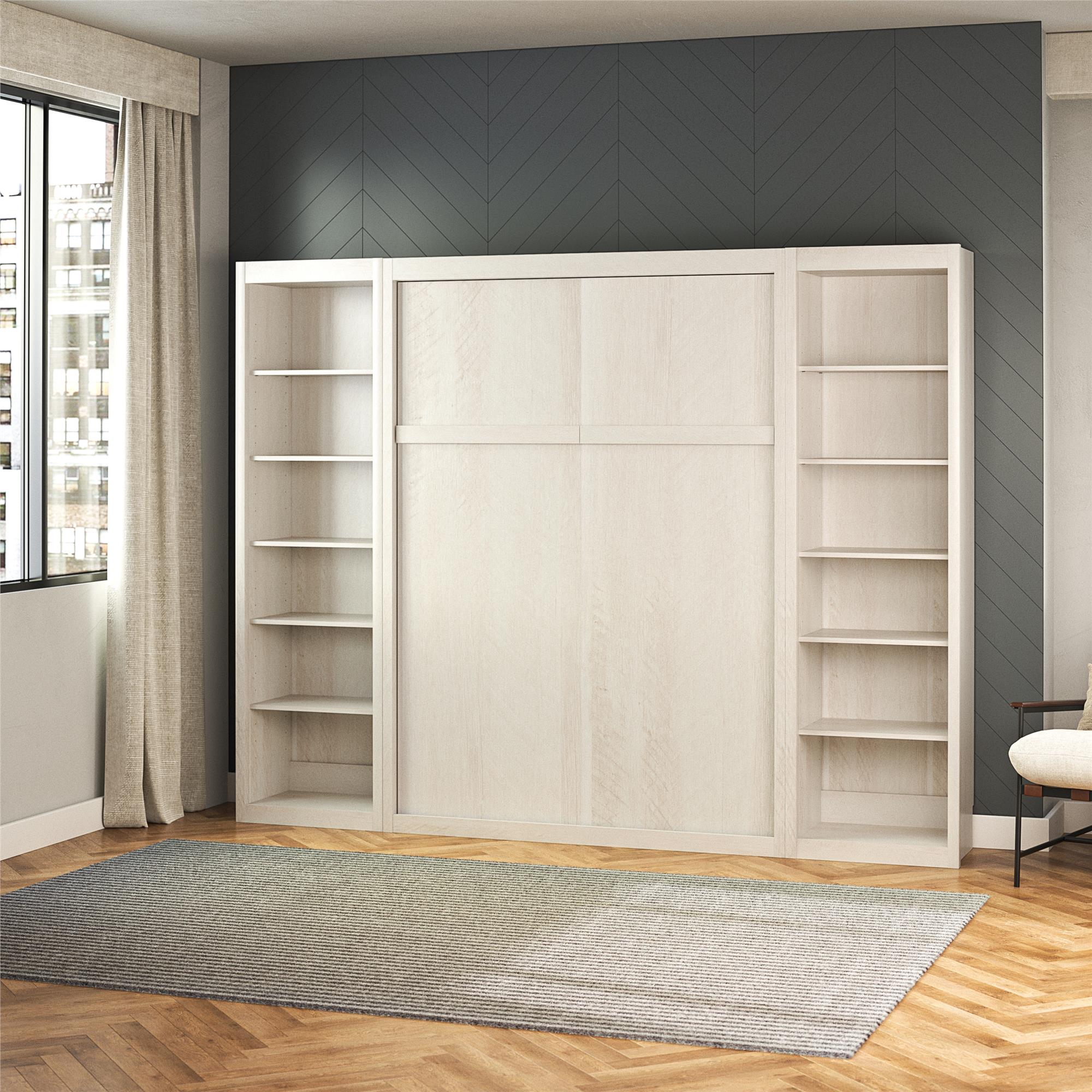 Signature Sleep Paramount Murphy Bed with Bookcase Cabinets - Ivory Oak - Full