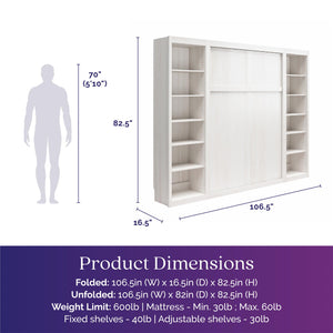 Signature Sleep Paramount Murphy Bed with Bookcase Cabinets - Ivory Oak - Full