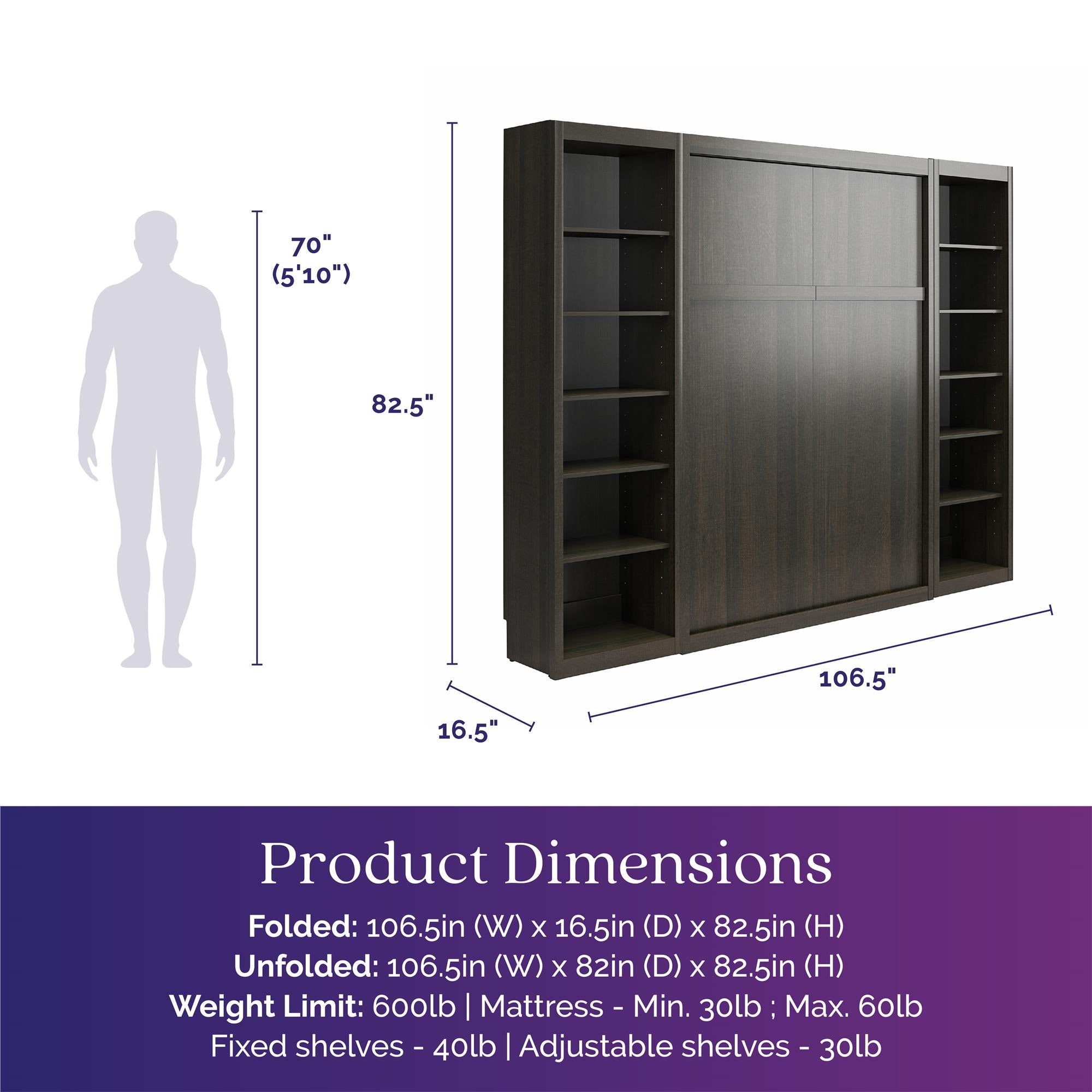 Signature Sleep Paramount Murphy Bed with Bookcase Cabinets - Espresso - Full