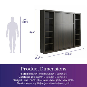 Signature Sleep Paramount Murphy Bed with Bookcase Cabinets - Espresso - Full