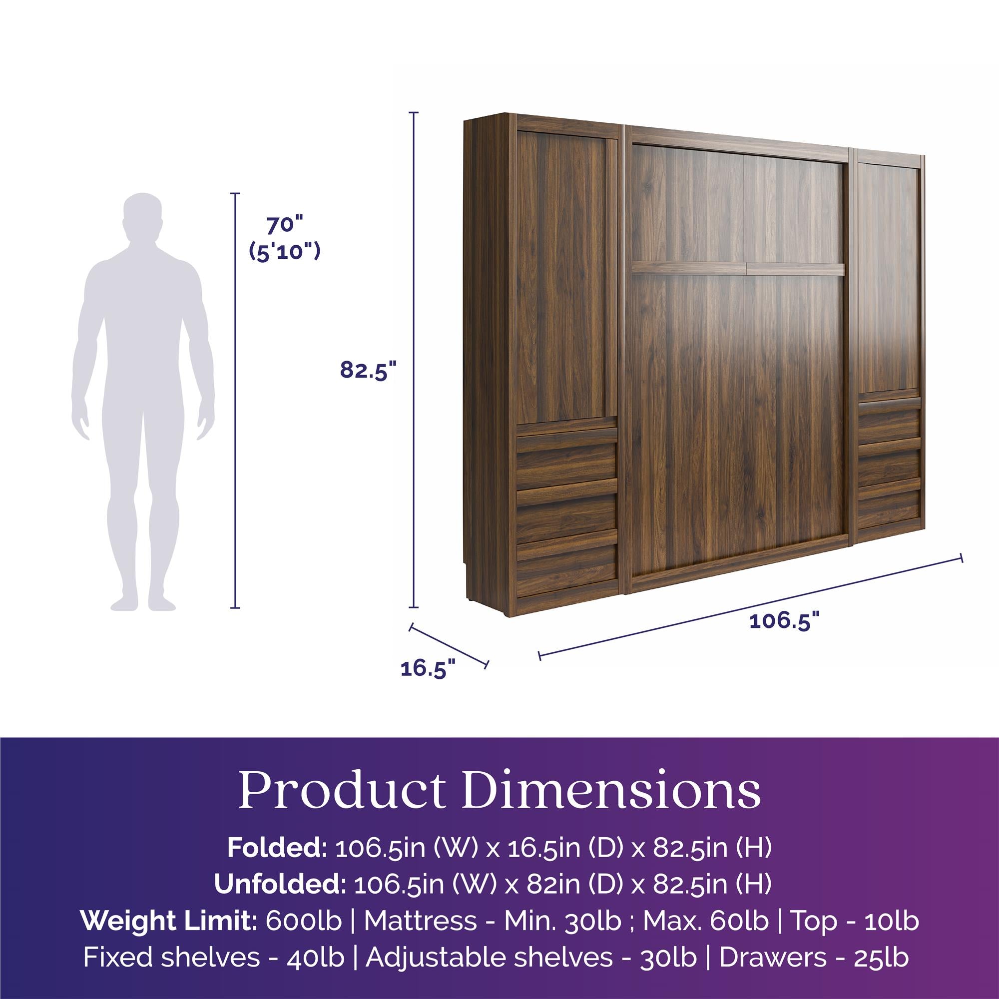 Signature Sleep Paramount Murphy Bed with Armoire Cabinets - Columbia Walnut - Full