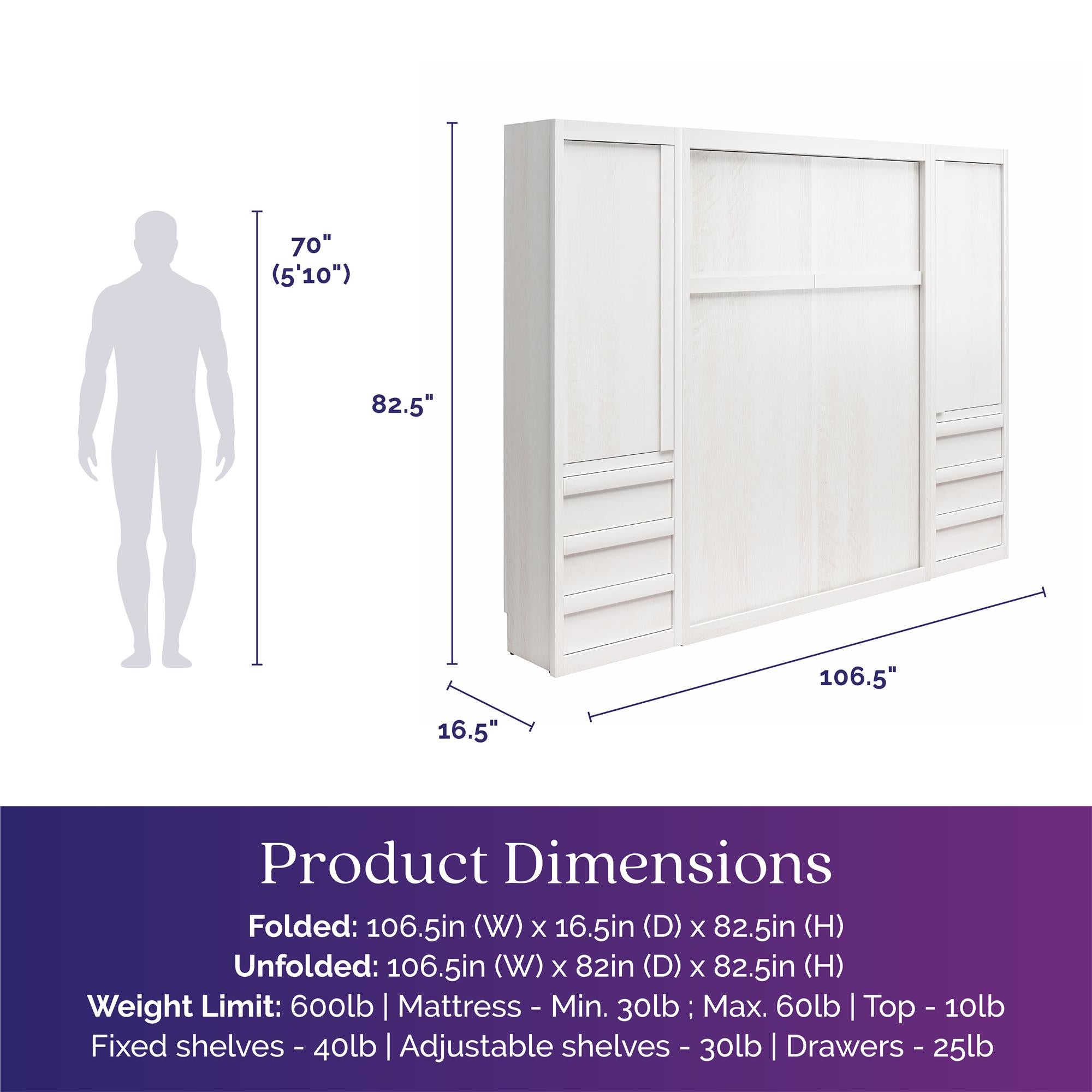 Signature Sleep Paramount Murphy Bed with Armoire Cabinets - Ivory Oak - Full