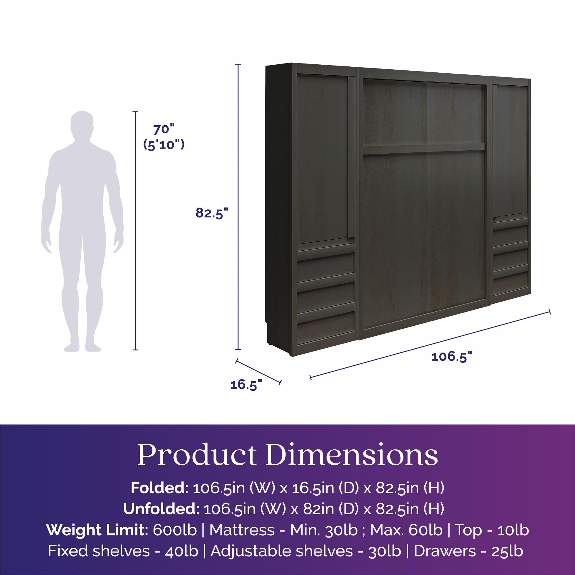 Signature Sleep Paramount Murphy Bed with Armoire Cabinets - Espresso - Full