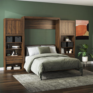 Signature Sleep Paramount Murphy Bed with Nightstand Cabinets - Columbia Walnut - Queen