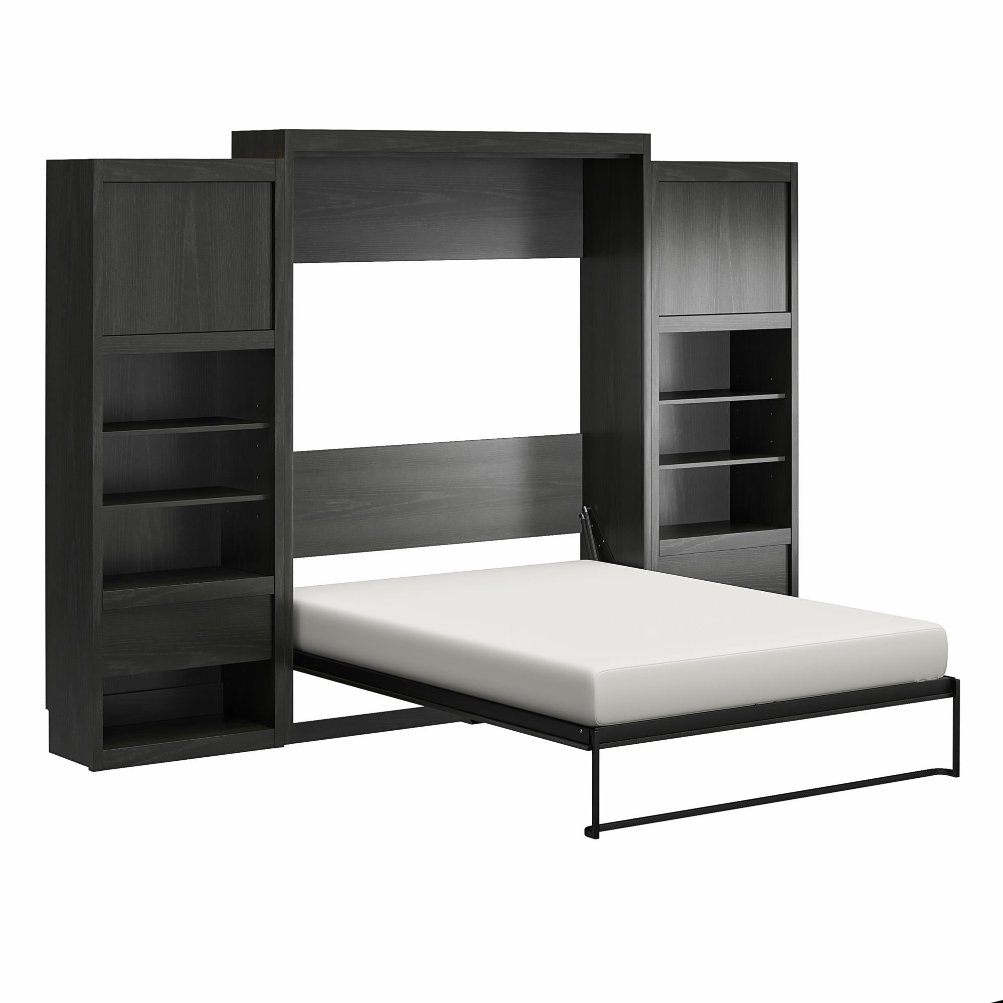 Signature Sleep Paramount Murphy Bed with Nightstand Cabinets - Black Oak - Queen