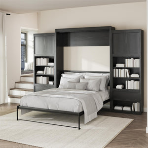 Signature Sleep Paramount Murphy Bed with Nightstand Cabinets - Black Oak - Queen