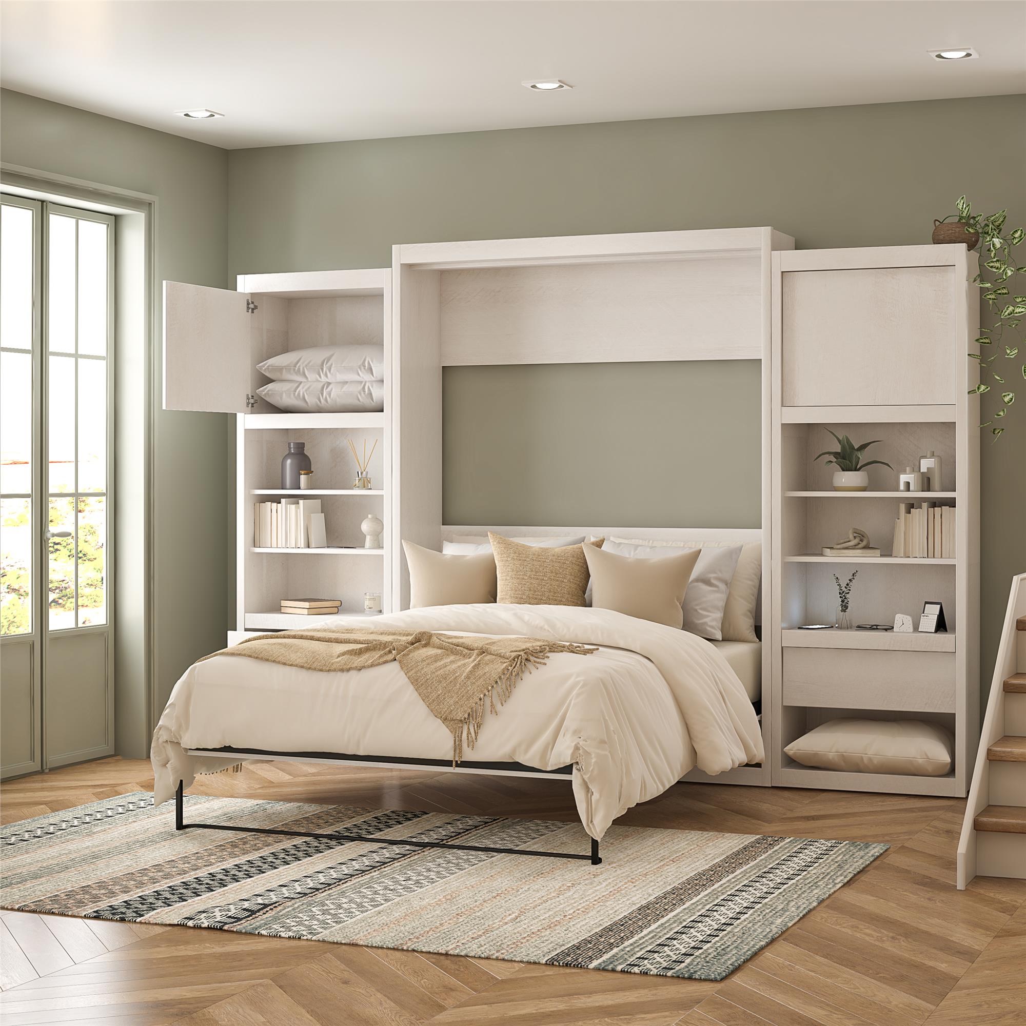 Signature Sleep Paramount Murphy Bed with Nightstand Cabinets - Ivory Oak - Queen