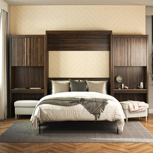 Signature Sleep Paramount Murphy Bed with Desk Cabinets - Columbia Walnut - Queen