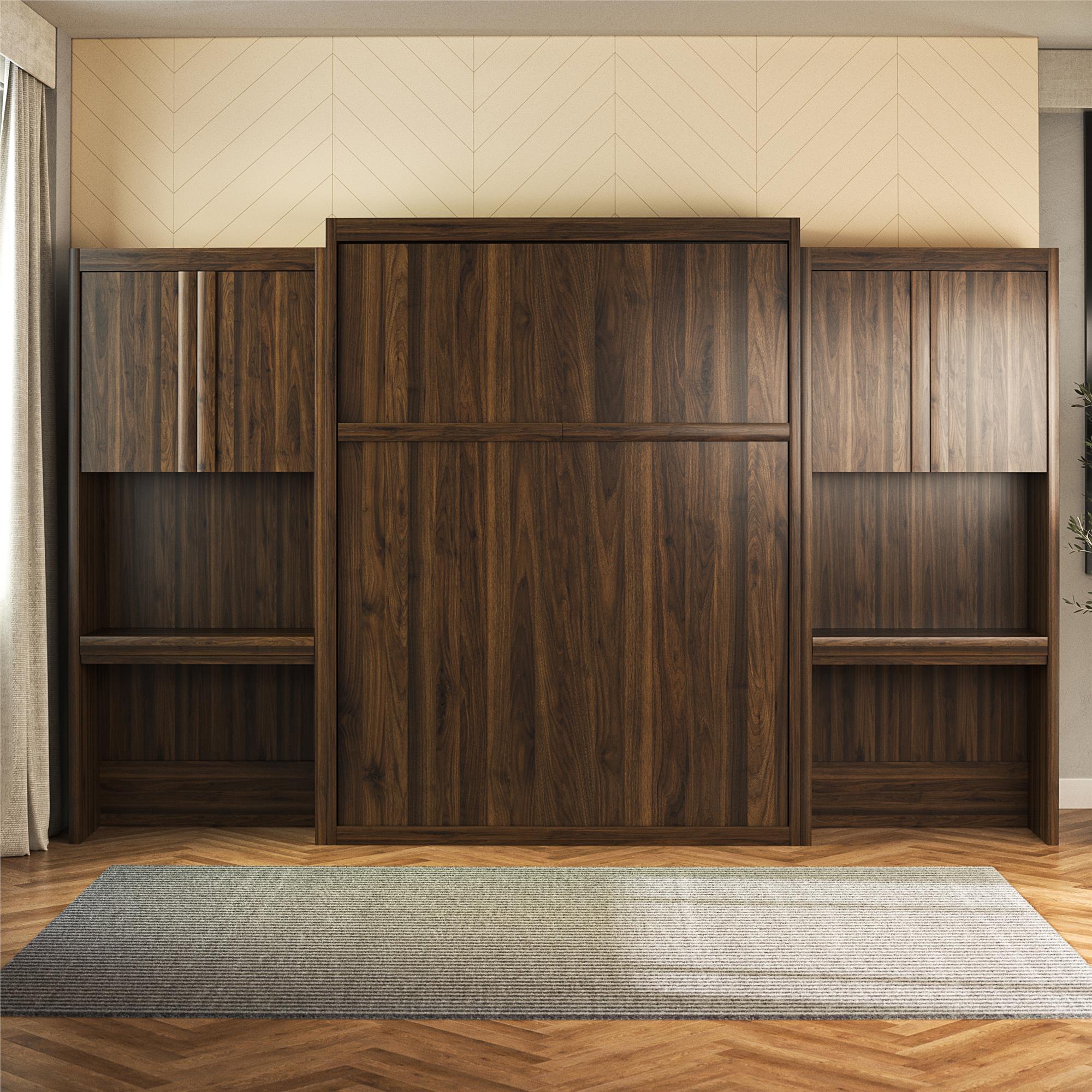 Signature Sleep Paramount Murphy Bed with Desk Cabinets - Columbia Walnut - Queen