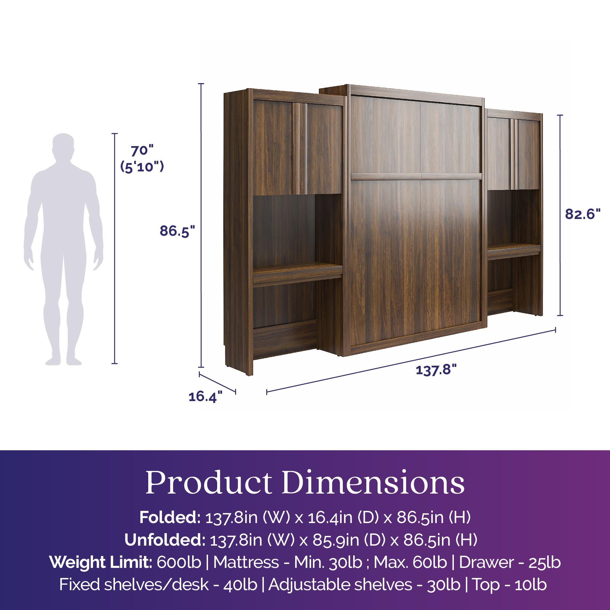 Signature Sleep Paramount Murphy Bed with Desk Cabinets - Columbia Walnut - Queen