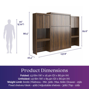Signature Sleep Paramount Murphy Bed with Desk Cabinets - Columbia Walnut - Queen