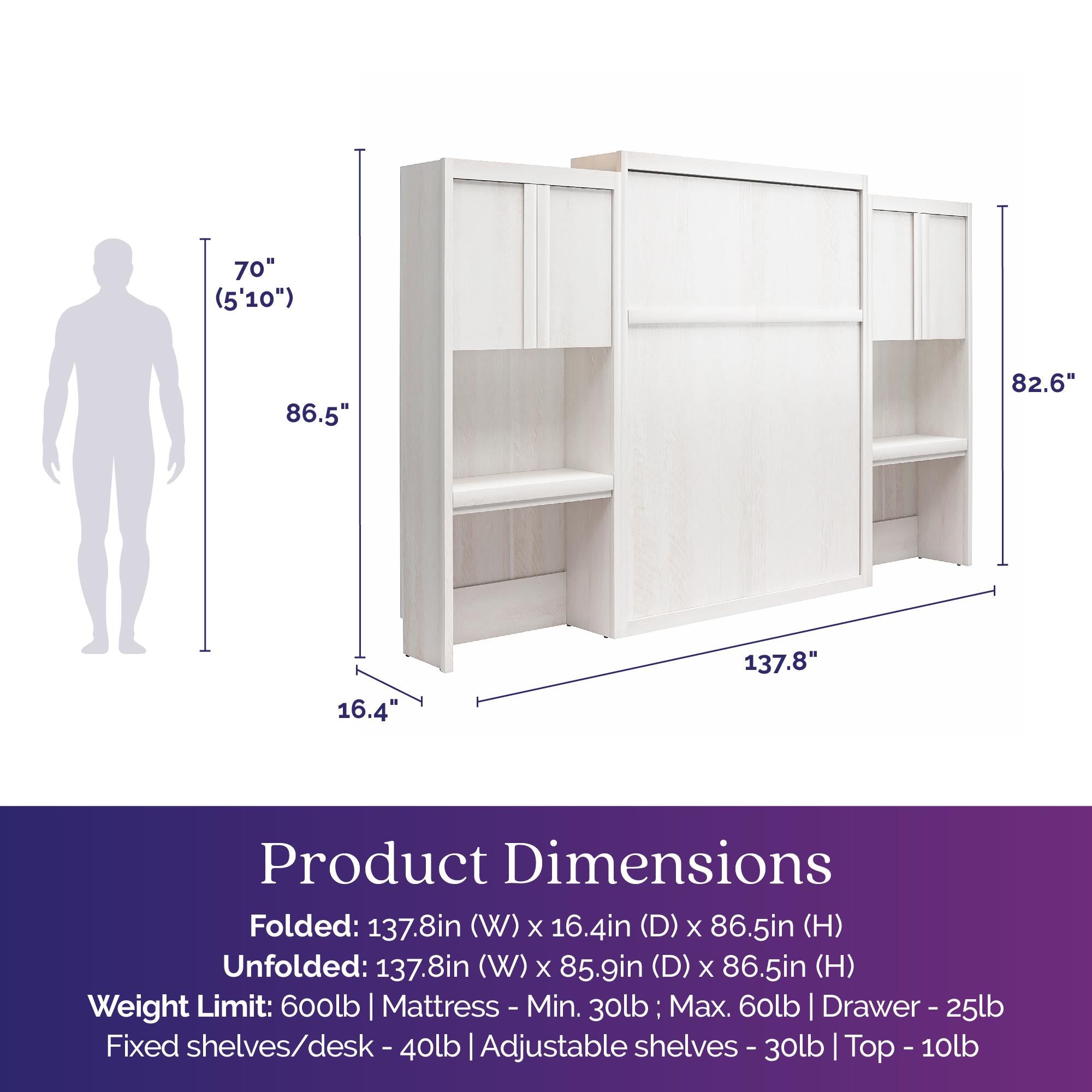 Signature Sleep Paramount Murphy Bed with Desk Cabinets - Ivory Oak - Queen