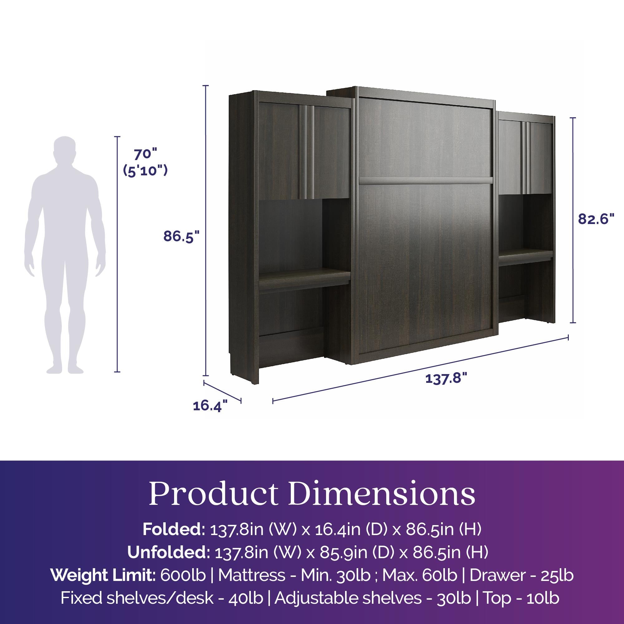 Signature Sleep Paramount Murphy Bed with Desk Cabinets - Espresso - Queen