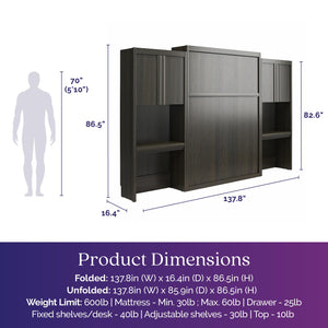 Signature Sleep Paramount Murphy Bed with Desk Cabinets - Espresso - Queen