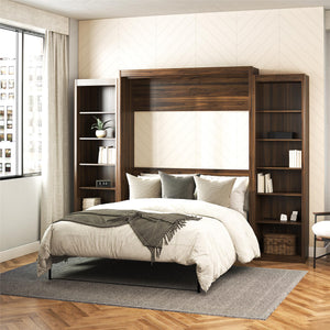 Signature Sleep Paramount Murphy Bed with Bookcase Cabinets - Columbia Walnut - Queen