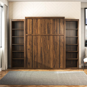 Signature Sleep Paramount Murphy Bed with Bookcase Cabinets - Columbia Walnut - Queen