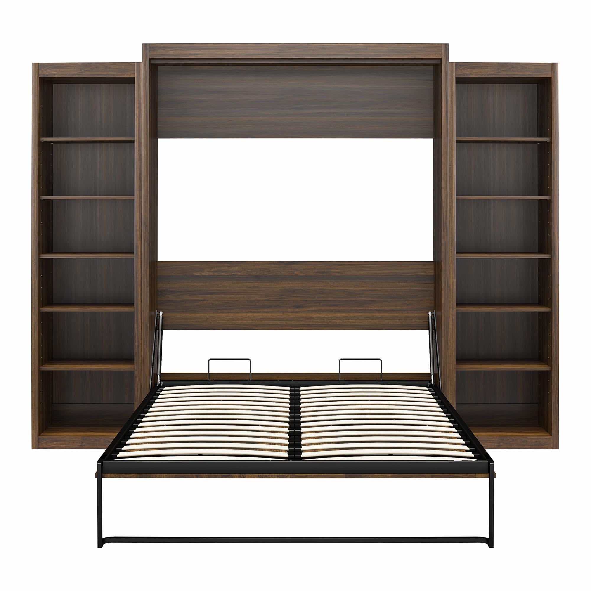 Signature Sleep Paramount Murphy Bed with Bookcase Cabinets - Columbia Walnut - Queen