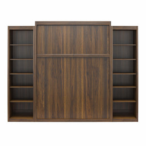 Signature Sleep Paramount Murphy Bed with Bookcase Cabinets - Columbia Walnut - Queen