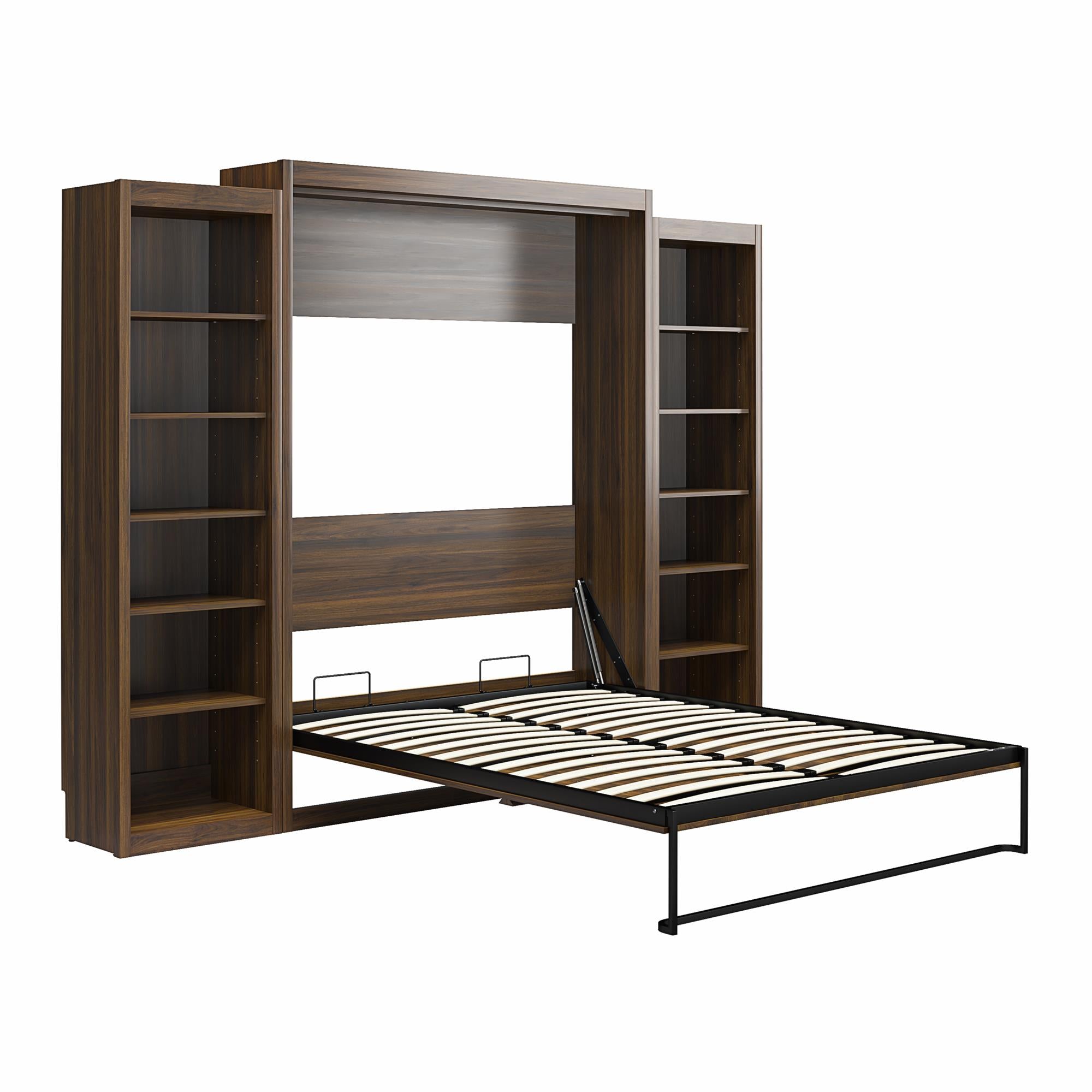 Signature Sleep Paramount Murphy Bed with Bookcase Cabinets - Columbia Walnut - Queen