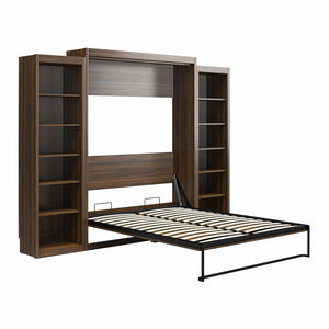 Signature Sleep Paramount Murphy Bed with Bookcase Cabinets - Columbia Walnut - Queen