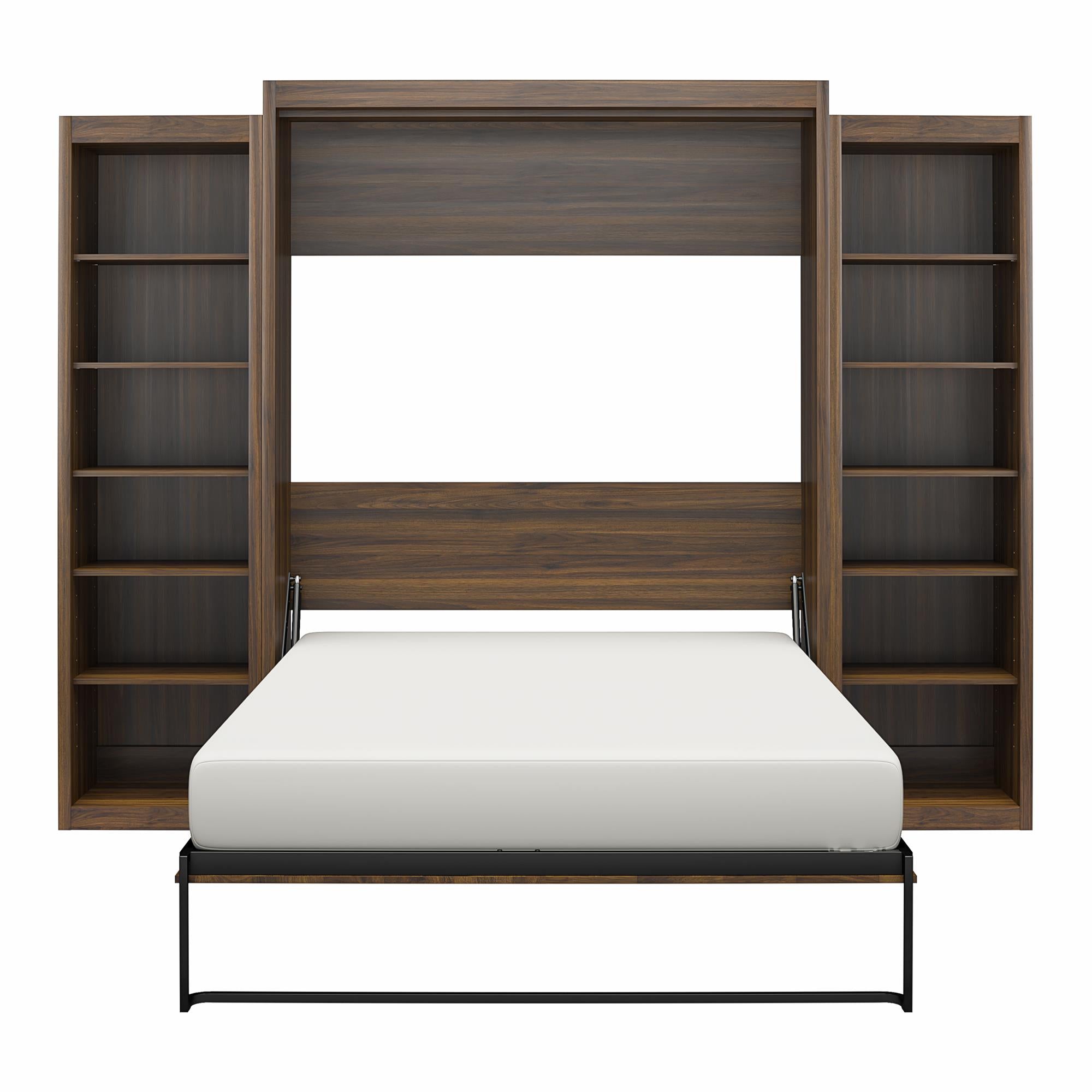 Signature Sleep Paramount Murphy Bed with Bookcase Cabinets - Columbia Walnut - Queen