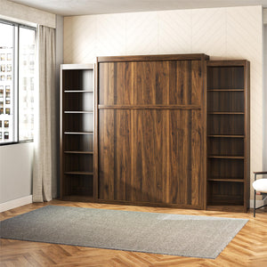 Signature Sleep Paramount Murphy Bed with Bookcase Cabinets - Columbia Walnut - Queen